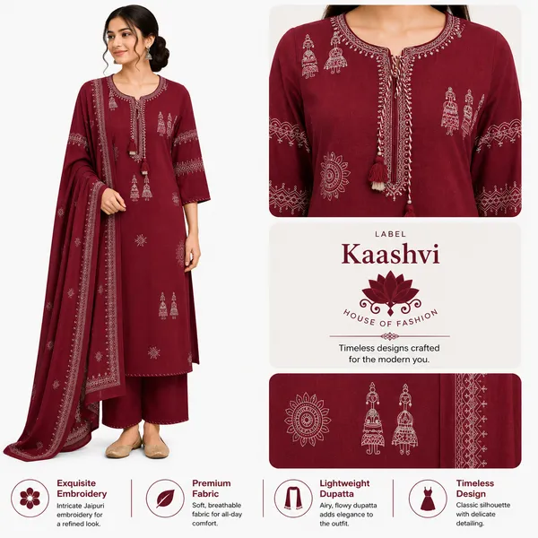 Maroon_Cotton_Kurta_Palazzo_Dupatta_For_Women