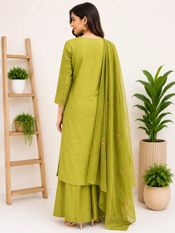 Olive_Green_Cotton_Kurta_Palazzo_Dupatta_For_Women