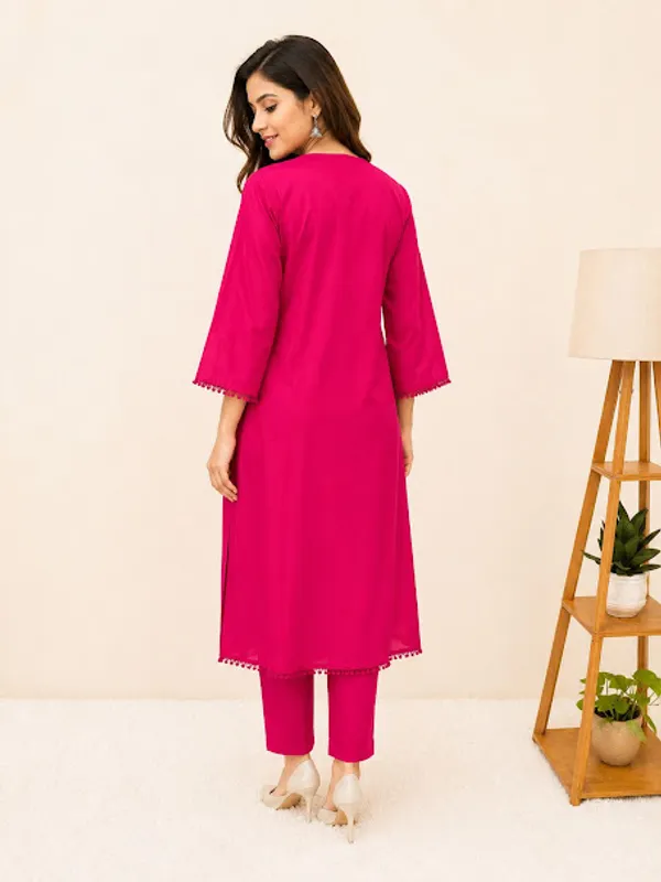 Hot_Pink_Cotton_Kurta_Pant_Dupatta_For_Women