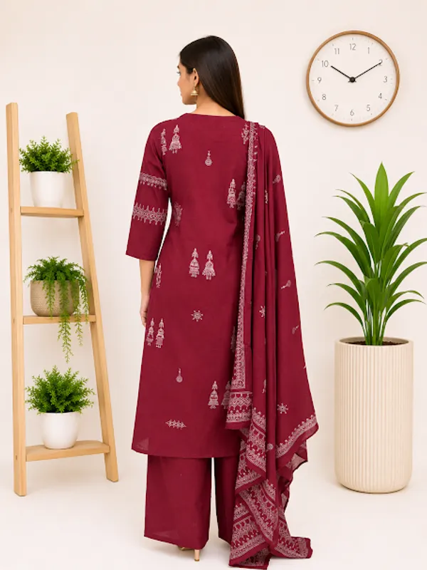 Maroon_Cotton_Kurta_Palazzo_Dupatta_For_Women