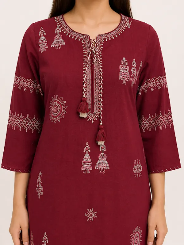 Maroon_Cotton_Kurta_Palazzo_Dupatta_For_Women