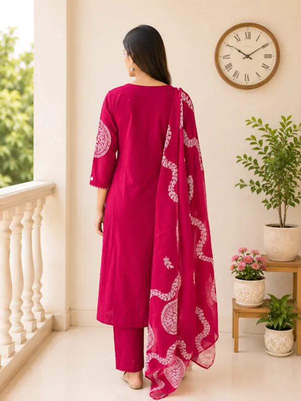 Rani_Pink_Cotton_Kurta_Pant_Dupatta_For_Women