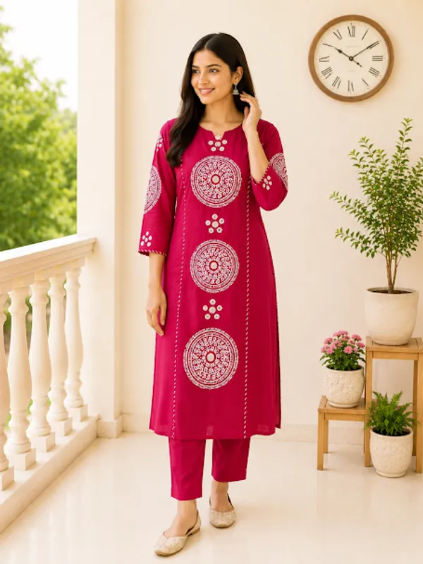 Rani_Pink_Cotton_Kurta_Pant_Dupatta_For_Women