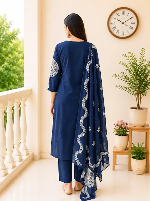 Royal_Indigo_Cotton_Kurta_Pant_Dupatta_For_Women