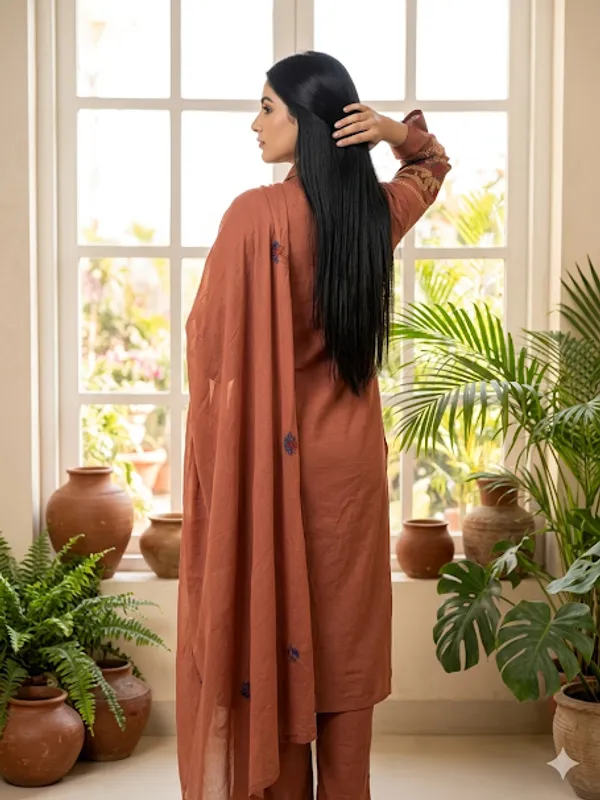 Rustic_Cinnamon_Cotton_Kurta_Palazzo_Dupatta_For_Women