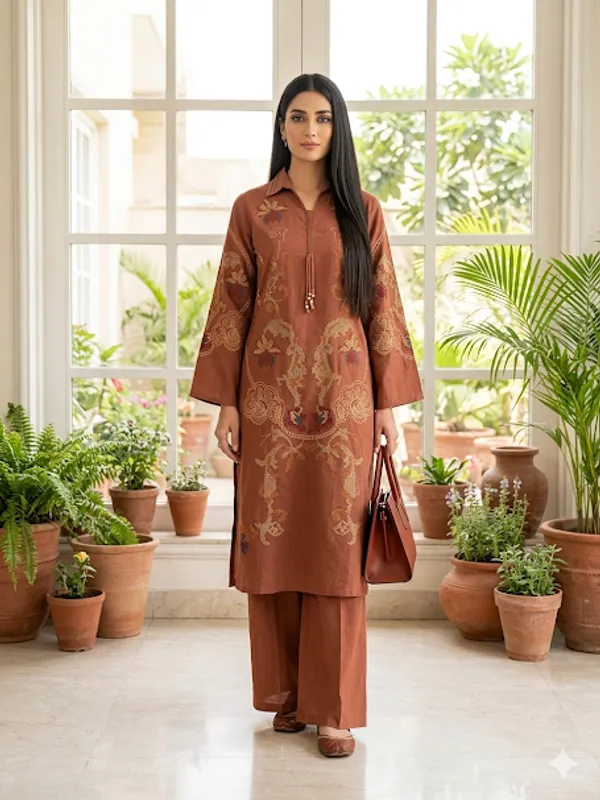 Rustic_Cinnamon_Cotton_Kurta_Palazzo_Dupatta_For_Women