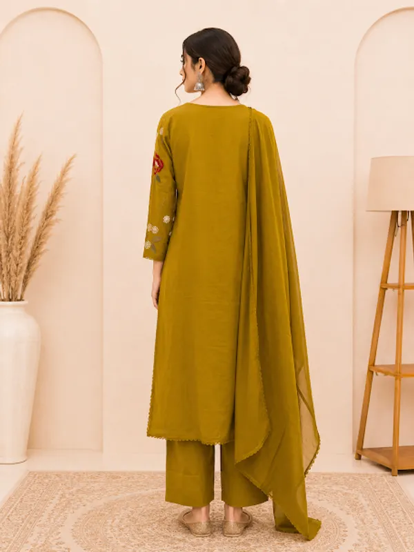 Mehandi_Green_Cotton_Kurta_Pant_Dupatta_For_Women