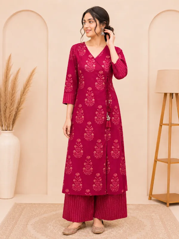 Wine_Pink_Cotton_Kurta_Palazzo_Dupatta_For_Women
