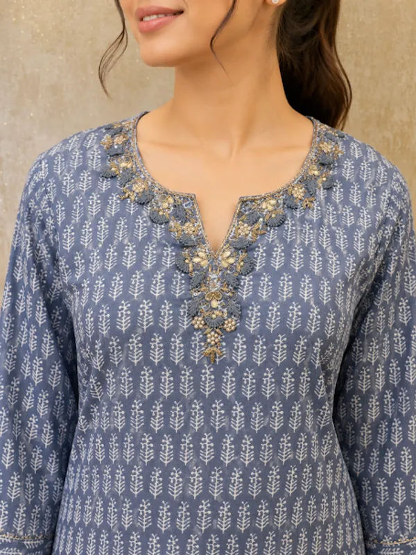 Slate_Blue_Cotton_Kurta_Pant_Dupatta_For_Women