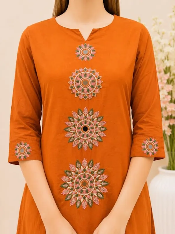 Rust_Orange_Cotton_Kurta_Pant_Dupatta_For_Women