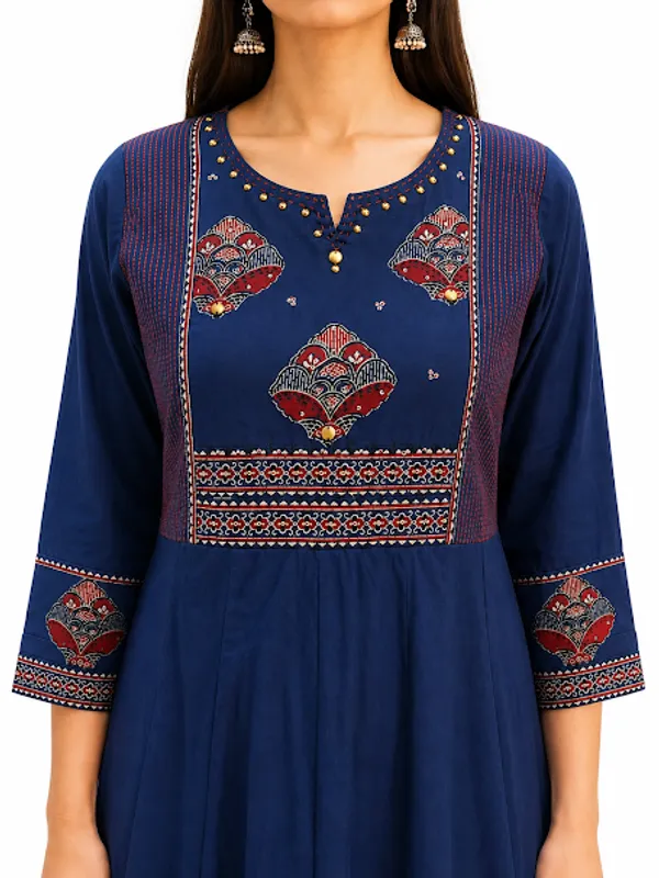 Ajrakh_Blue_Cotton_Kurta_Palazzo_Dupatta_For_Women