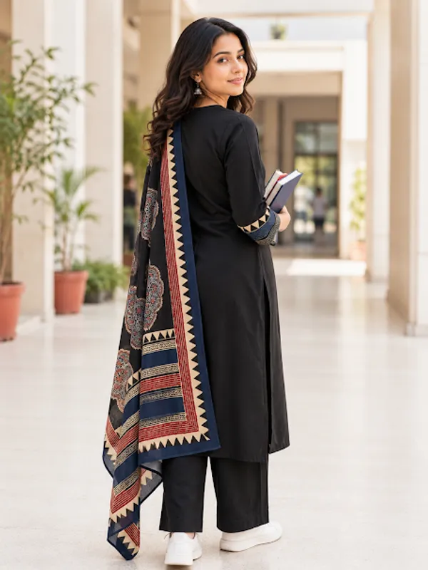 Midnight_Black_Cotton_Kurta_Pant_Dupatta_For_Women