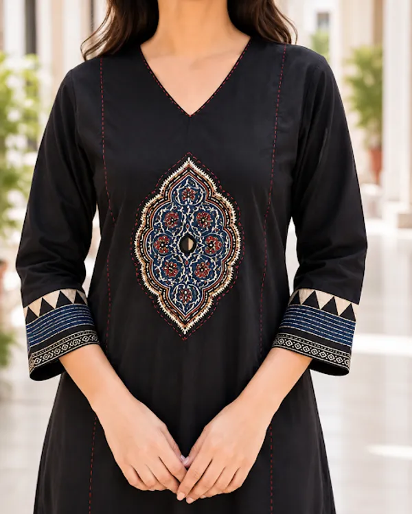 Midnight_Black_Cotton_Kurta_Pant_Dupatta_For_Women
