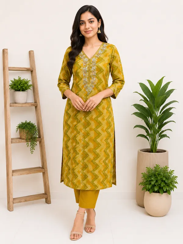 Mustard_Olive_Cotton_Kurta_Pant_Dupatta_For_Women