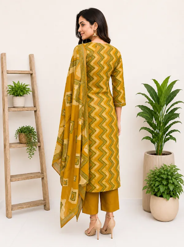 Mustard_Olive_Cotton_Kurta_Pant_Dupatta_For_Women