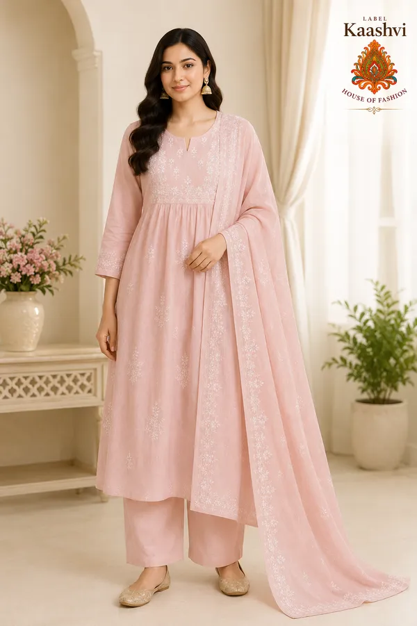 Soft_Rose_Pink_Cotton_Kurta_Pant_Dupatta_For_Women