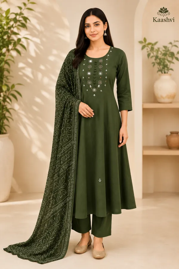 Forest_Olive_Green_Cotton_Kurta_Pant_Dupatta_For_Women