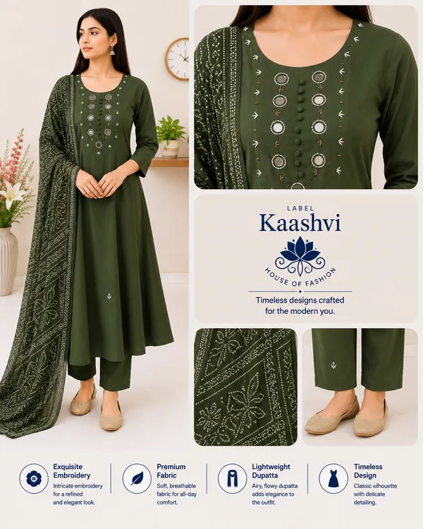 Forest_Olive_Green_Cotton_Kurta_Pant_Dupatta_For_Women