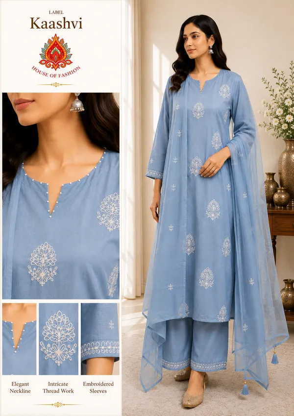 Sky_Blue_Cotton_Kurta_Pant_Dupatta_For_Women