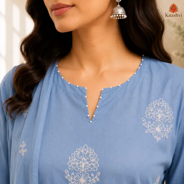 Sky_Blue_Cotton_Kurta_Pant_Dupatta_For_Women
