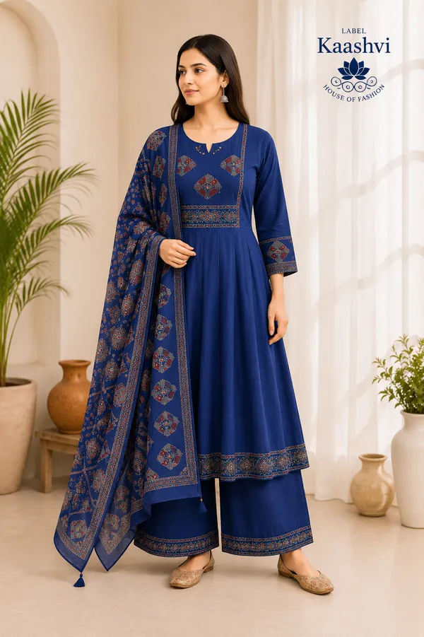 Ajrakh_Blue_Cotton_Kurta_Palazzo_Dupatta_For_Women