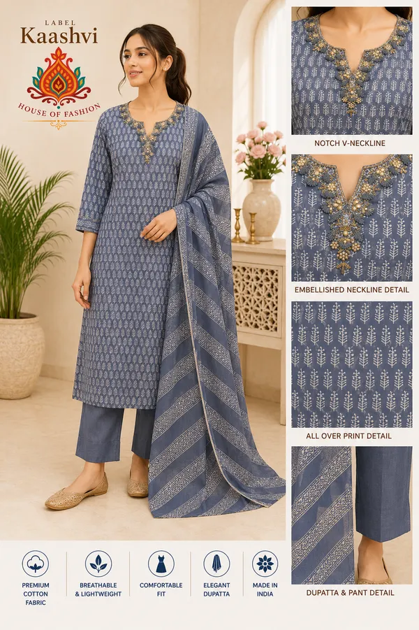 Slate_Blue_Cotton_Kurta_Pant_Dupatta_For_Women
