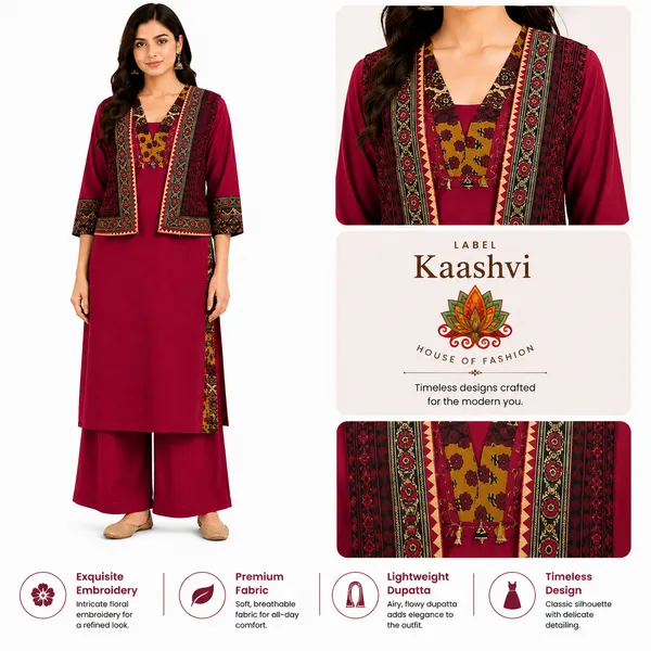 Royal_Maroon_Cotton_Kurta_Palazzo_Shrug_Koti_For_Women