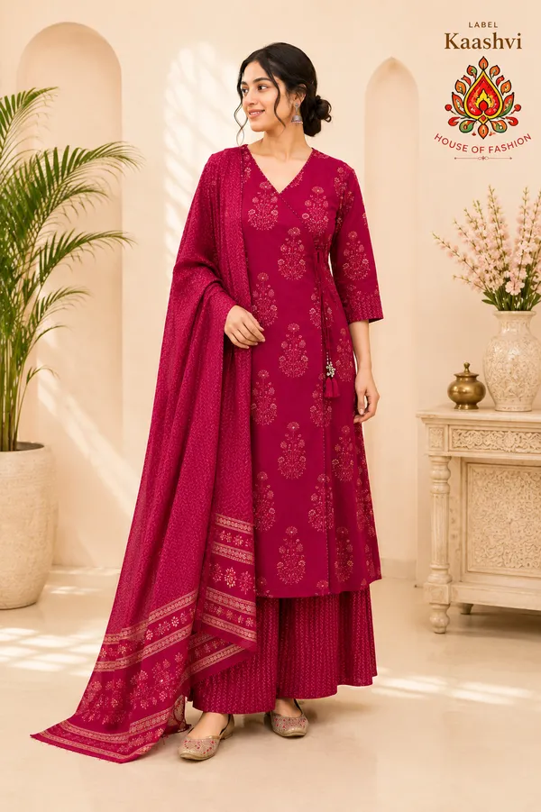 Wine_Pink_Cotton_Kurta_Palazzo_Dupatta_For_Women