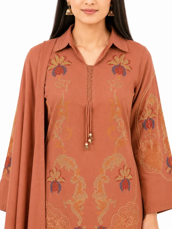 Rustic_Cinnamon_Cotton_Kurta_Palazzo_Dupatta_For_Women