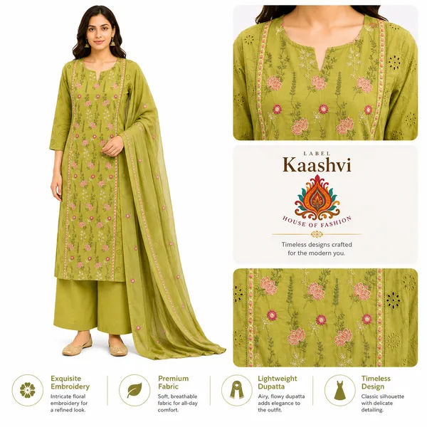 Olive_Green_Cotton_Kurta_Palazzo_Dupatta_For_Women