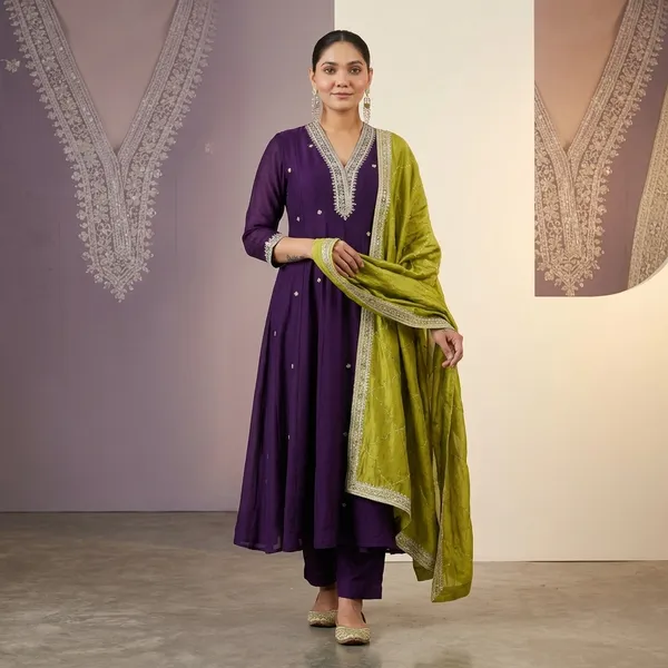 Purple_Georgette_Embroidered_Anarkali_Suit_With_Lime_Green_Dupatta