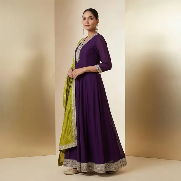 Purple_Georgette_Embroidered_Anarkali_Suit_With_Lime_Green_Dupatta