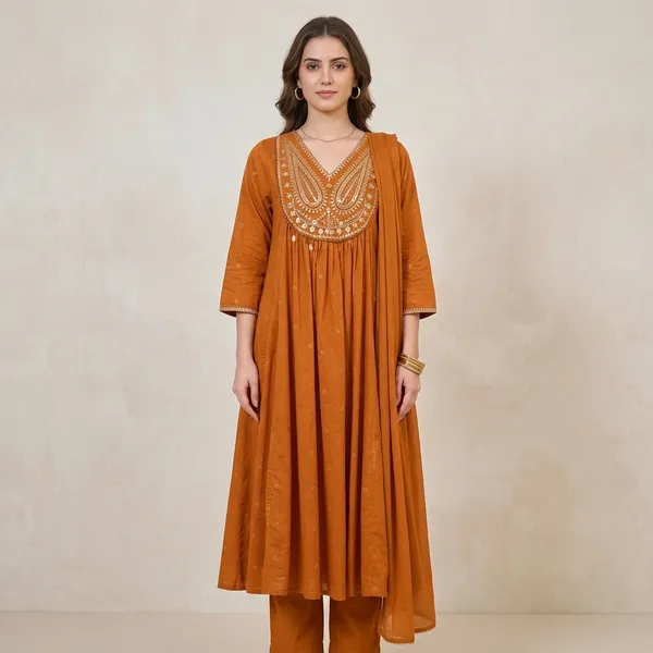 Mustard_Embellished_Anarkali_Kurta_Set_For_Women