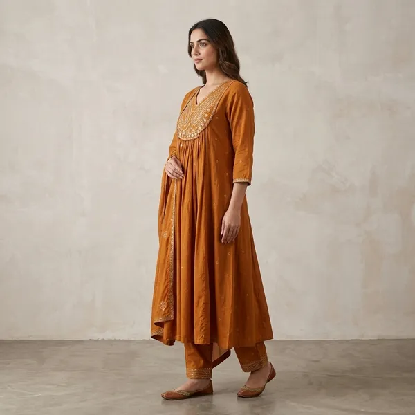 Mustard_Embellished_Anarkali_Kurta_Set_For_Women