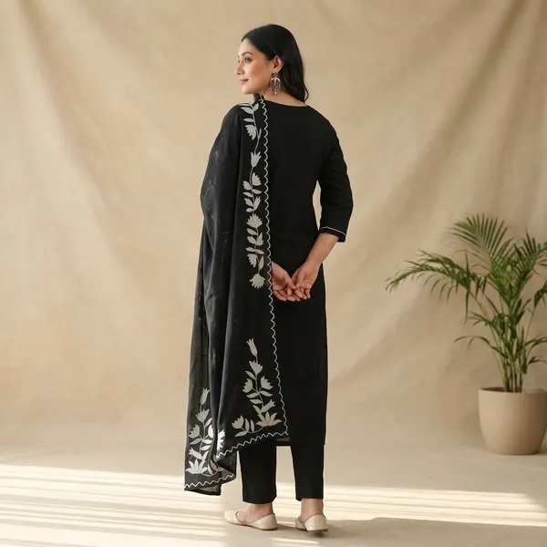 Black_Cotton_Embroidered_Kurta_Set_For_Women