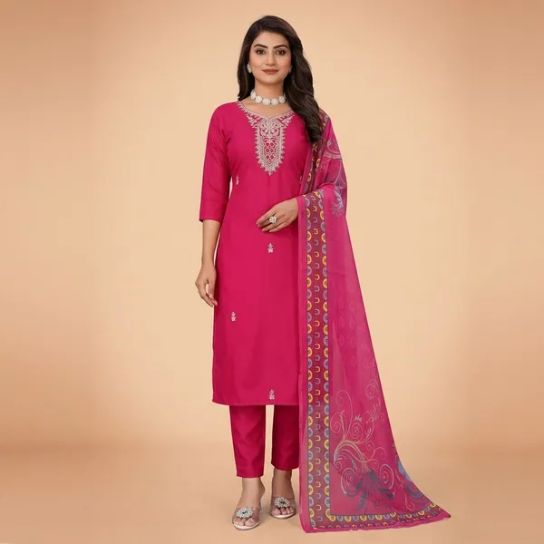 Pink_Embroidered_Churidar_Suit_With_Printed_Dupatta_For_Women