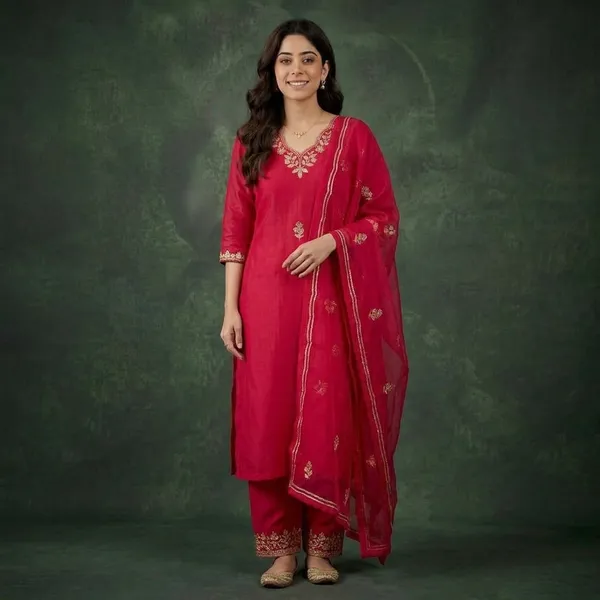 Red_Embroidered_Kurta_Set_With_Dupatta_For_Women