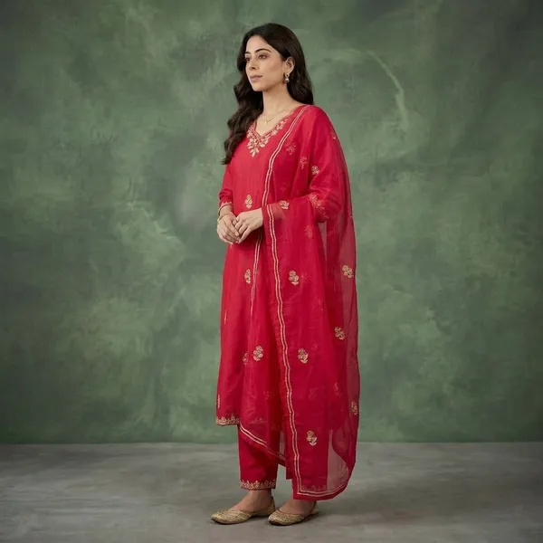 Red_Embroidered_Kurta_Set_With_Dupatta_For_Women