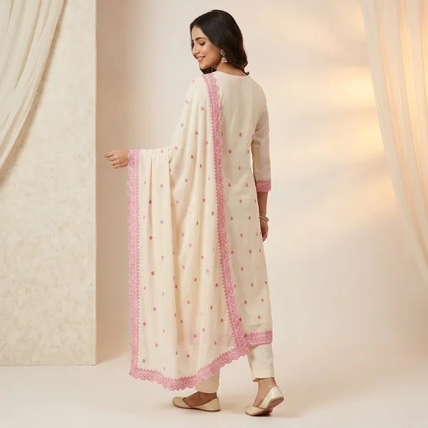 Cream_Pink_Embroidered_Georgette_Kurta_Set_For_Women