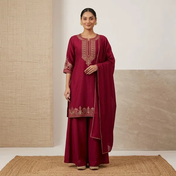 Maroon_Embroidered_Kurta_Set_With_Dupatta_For_Women