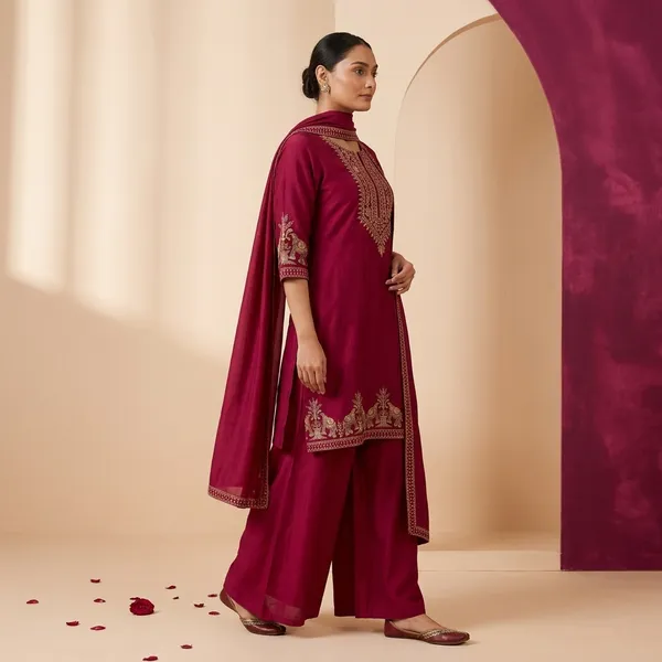 Maroon_Embroidered_Kurta_Set_With_Dupatta_For_Women