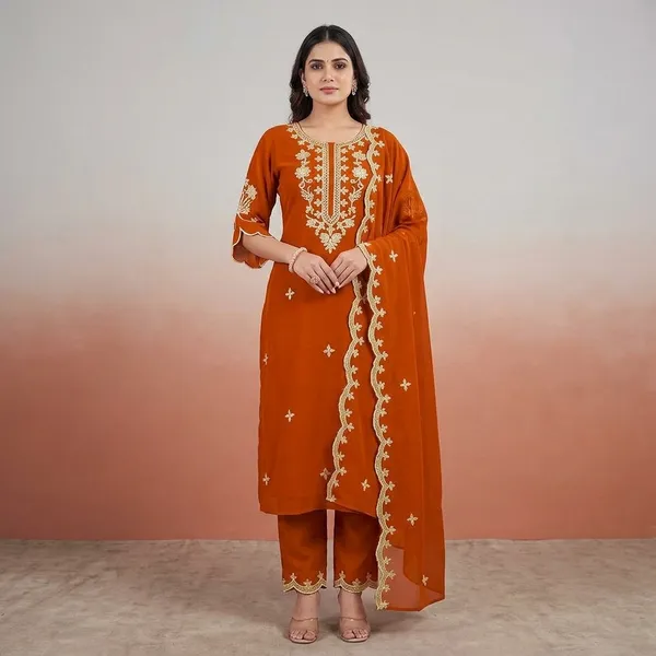 Orange_Embroidered_Georgette_Kurta_Set_With_Dupatta_For_Women