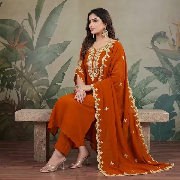 Orange_Embroidered_Georgette_Kurta_Set_With_Dupatta_For_Women