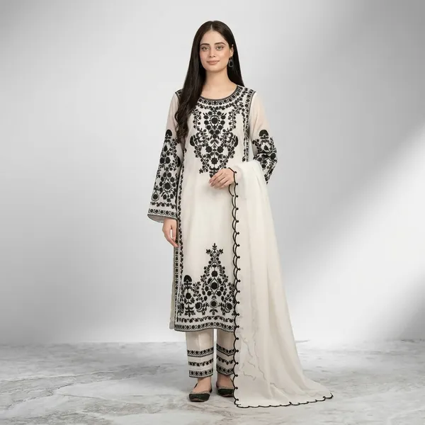 White_Black_Embroidered_Kurta_Set_For_Women