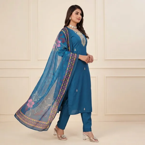 Blue_Chanderi_Embroidered_Kurta_Set_With_Printed_Dupatta_For_Women