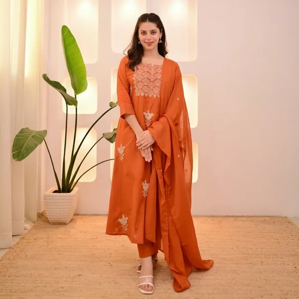 Orange_Embroidered_Kurta_Pant_Dupatta_Set_For_Women