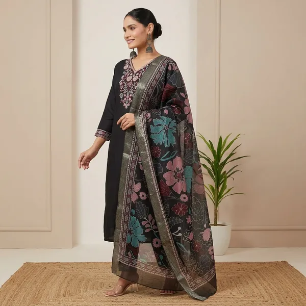 Black_Floral_Print_Organza_Dupatta_With_Embroidered_Neckline_Suit