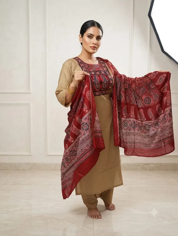 Women_Cotton_Kurti_With_Pant_And_Dupatta_Set