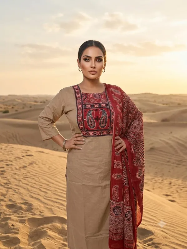 Women_Cotton_Kurti_With_Pant_And_Dupatta_Set