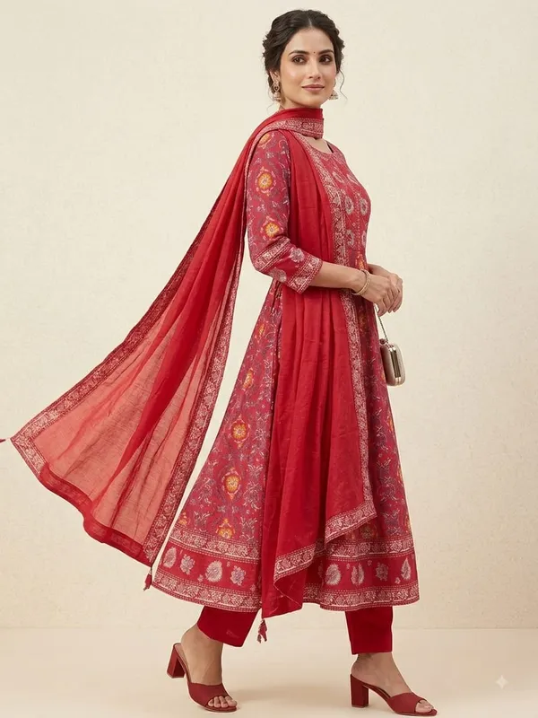 WomenCotton_Kashmeri__Embroidery_Kurti_With_Pant_and_Dupatta